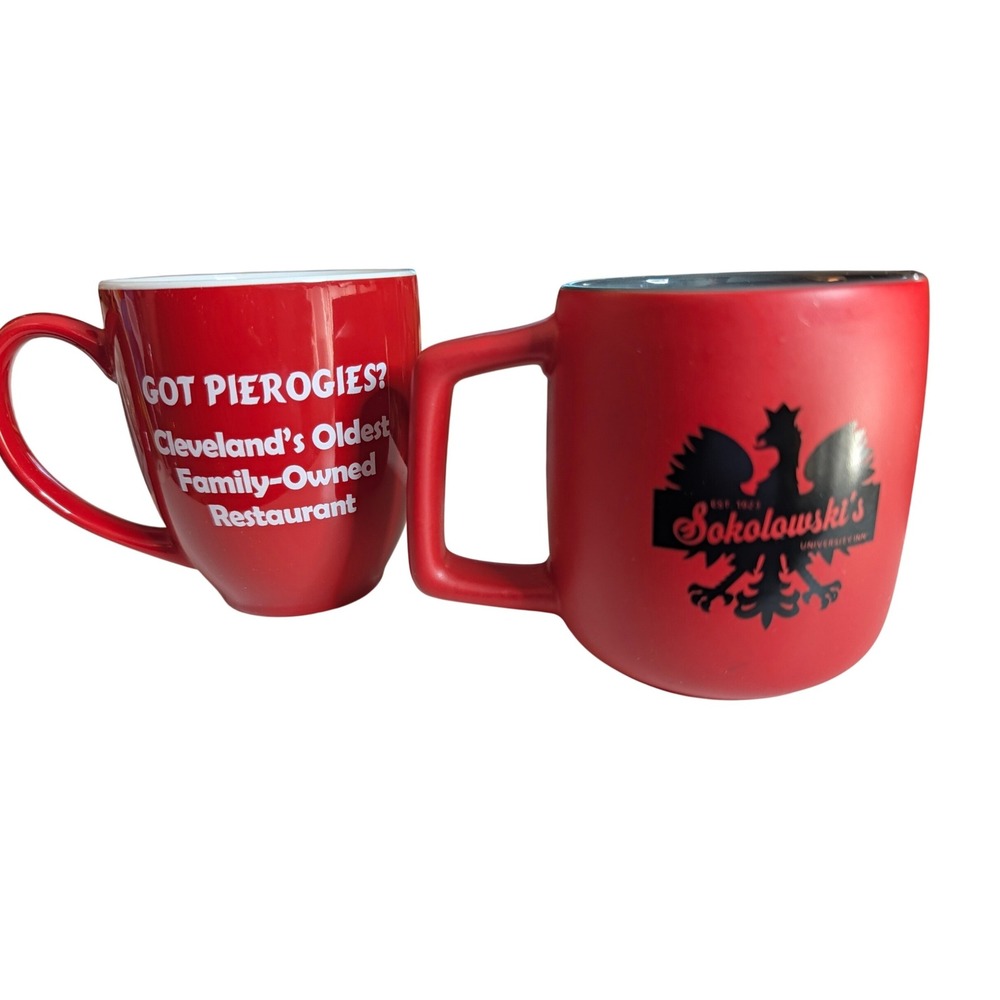 Sokolowski's University Inn Cleveland Red Coffee Mug Set Polish Eagle Pierogi